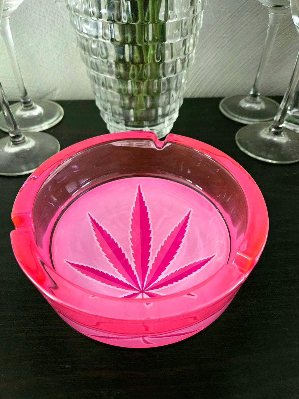 Pink Leaf Large Glass Ashtray