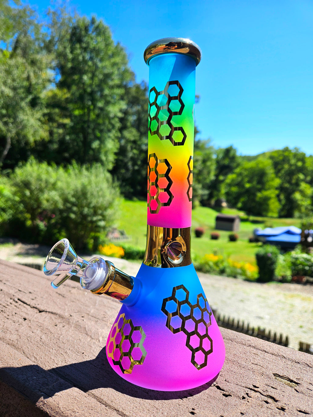 Rainbow Honeycomb Glass Water Pipe