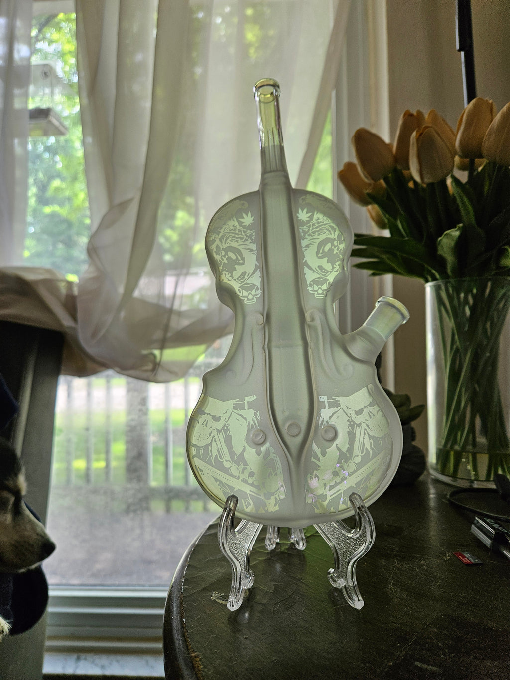 Violin Etched Glass Water Pipe
