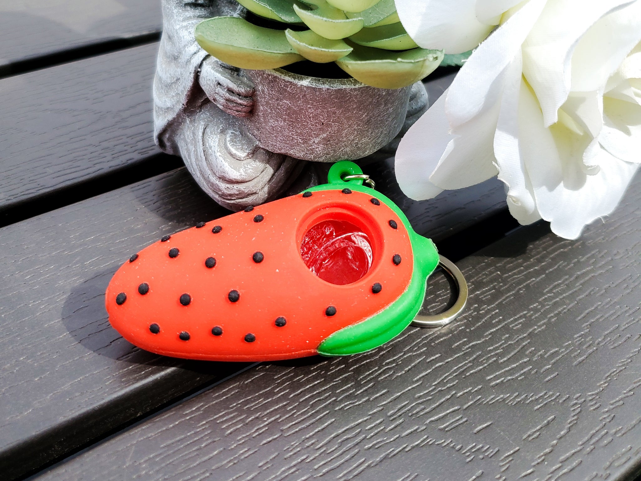 Strawberry Silicone Hand Pipe Keychain